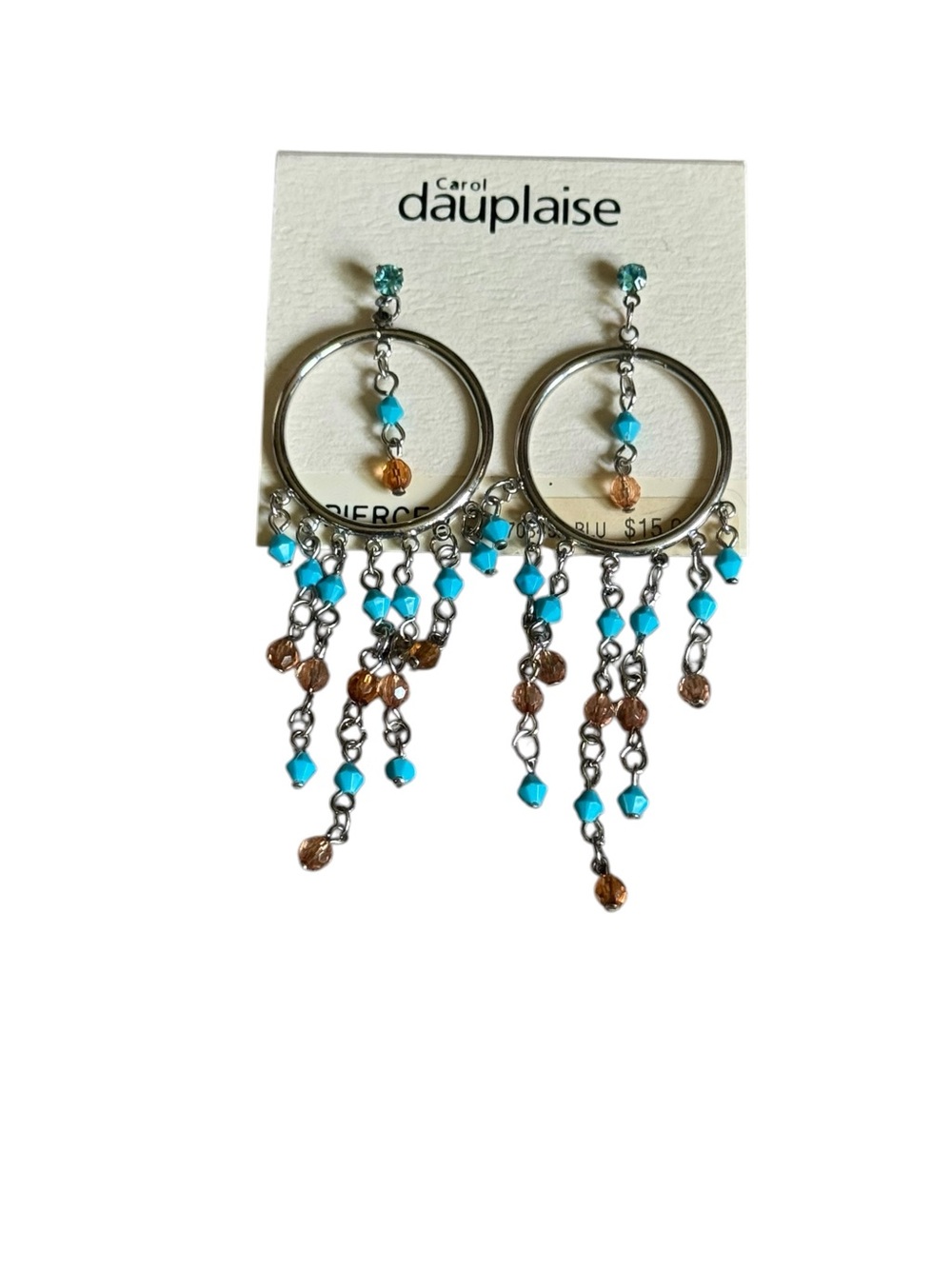 Carol Dauplaise Turquoise & Amber Beaded Hoop Dangle Earrings